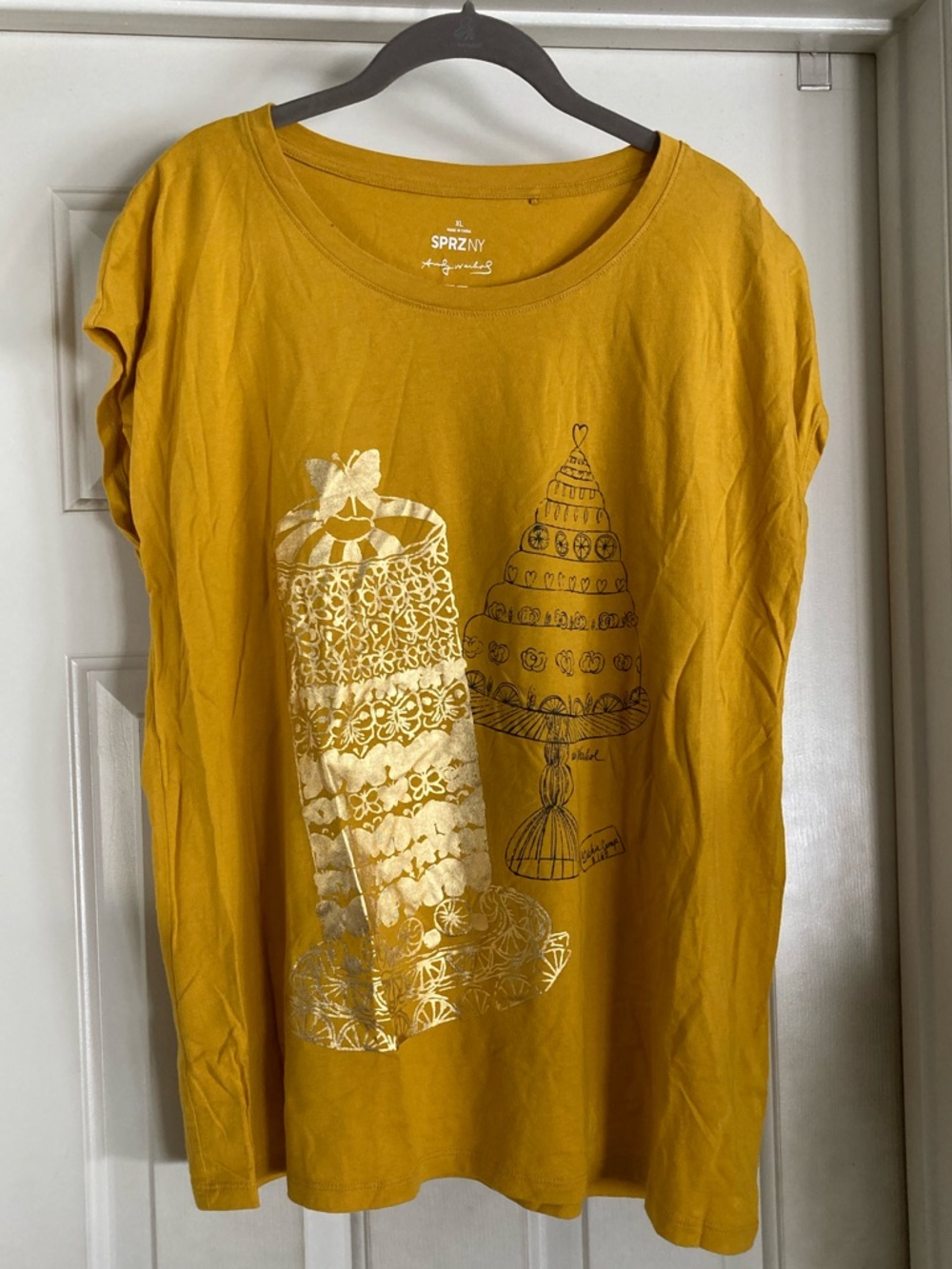 Uniqlo SPRZ NY Mustard Andy Warhol art Yellow Graphic Tee with White Logo